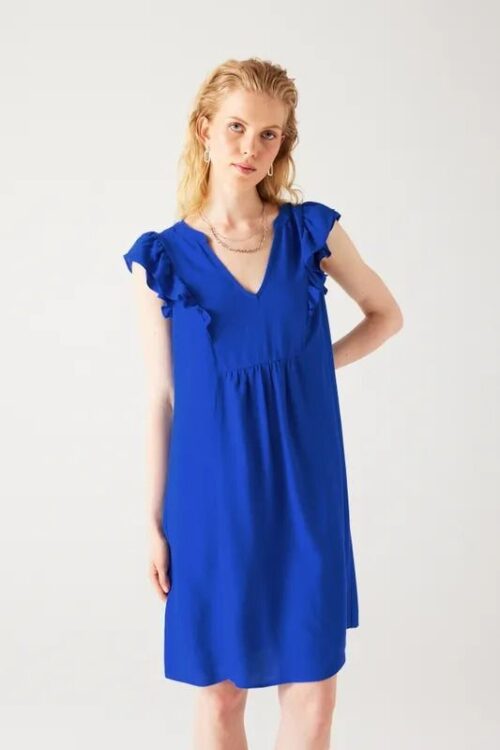 Robe Courte Bleu Électrique à Volants