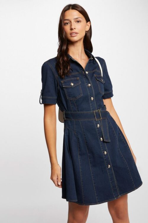 Robe Chemise Courte en Denim Côtelé