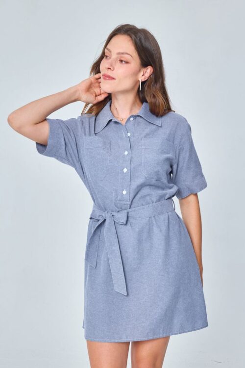 Robe Chemise Bleu Chambray Ceinturée