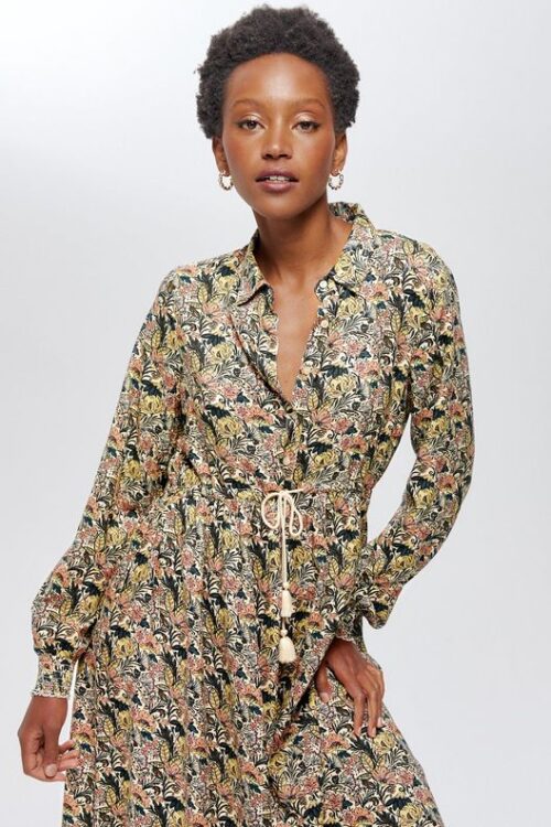 Robe Longue à Motif Fleuri Bohème