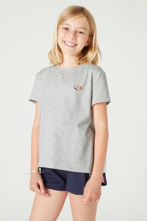 T-shirt gris avec petit motif brodé