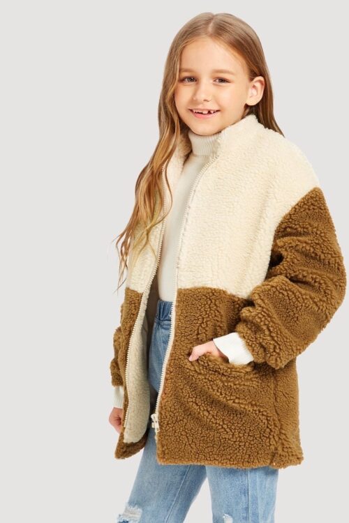 Manteau bicolore en sherpa