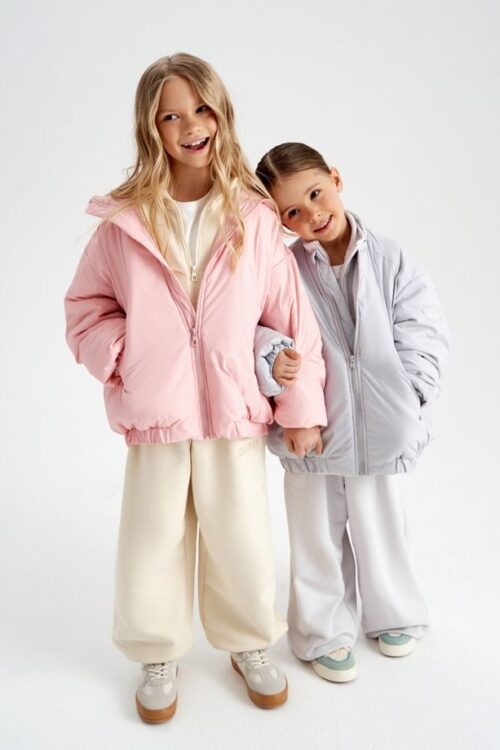 Blouson matelassé rose et gris